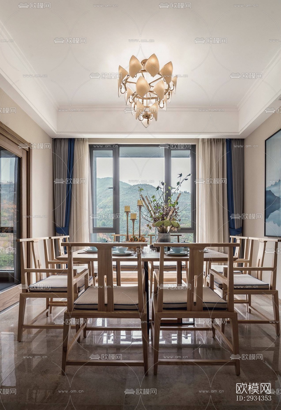 中式平层效果图下载（渲染图6）