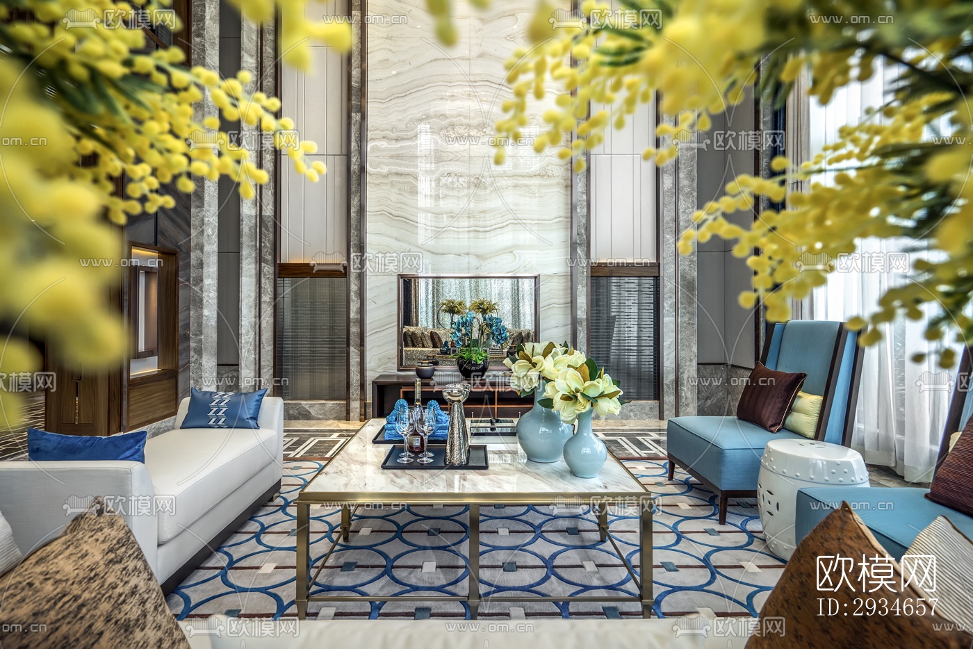 新中式平层效果图下载（渲染图5）