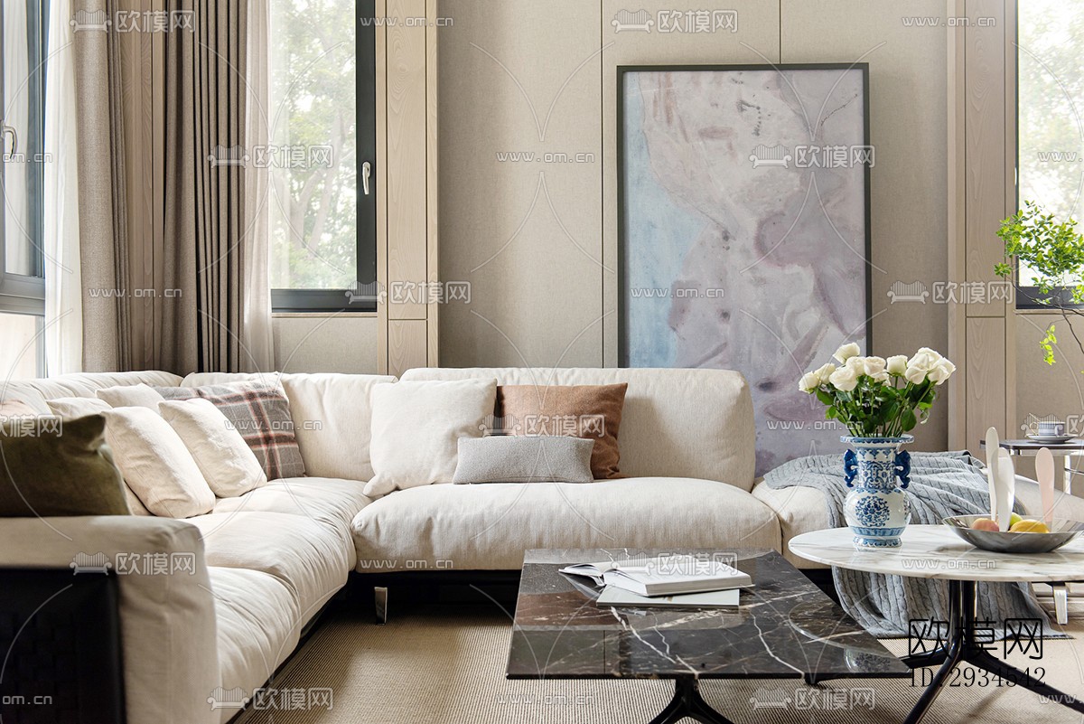 新中式平层效果图下载（渲染图5）