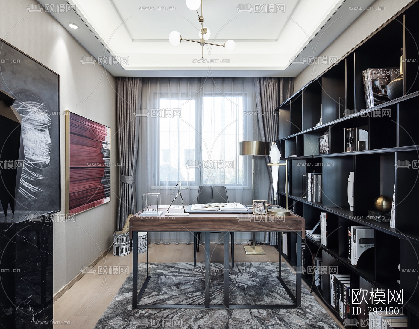 新中式平层效果图下载（渲染图5）