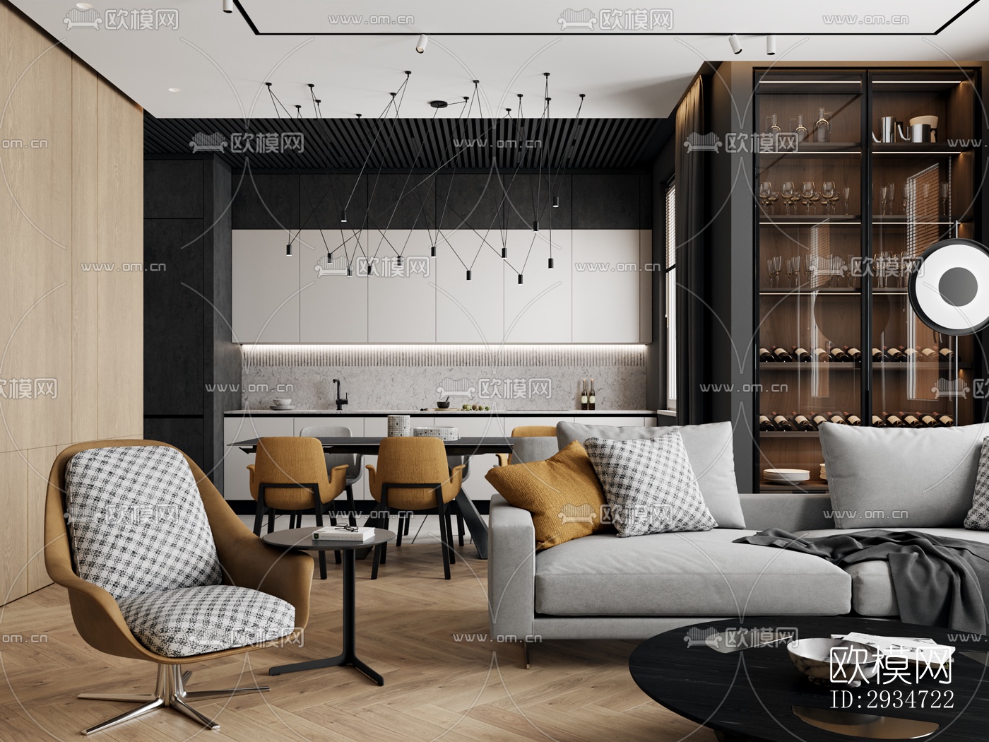 现代平层效果图下载（渲染图1）