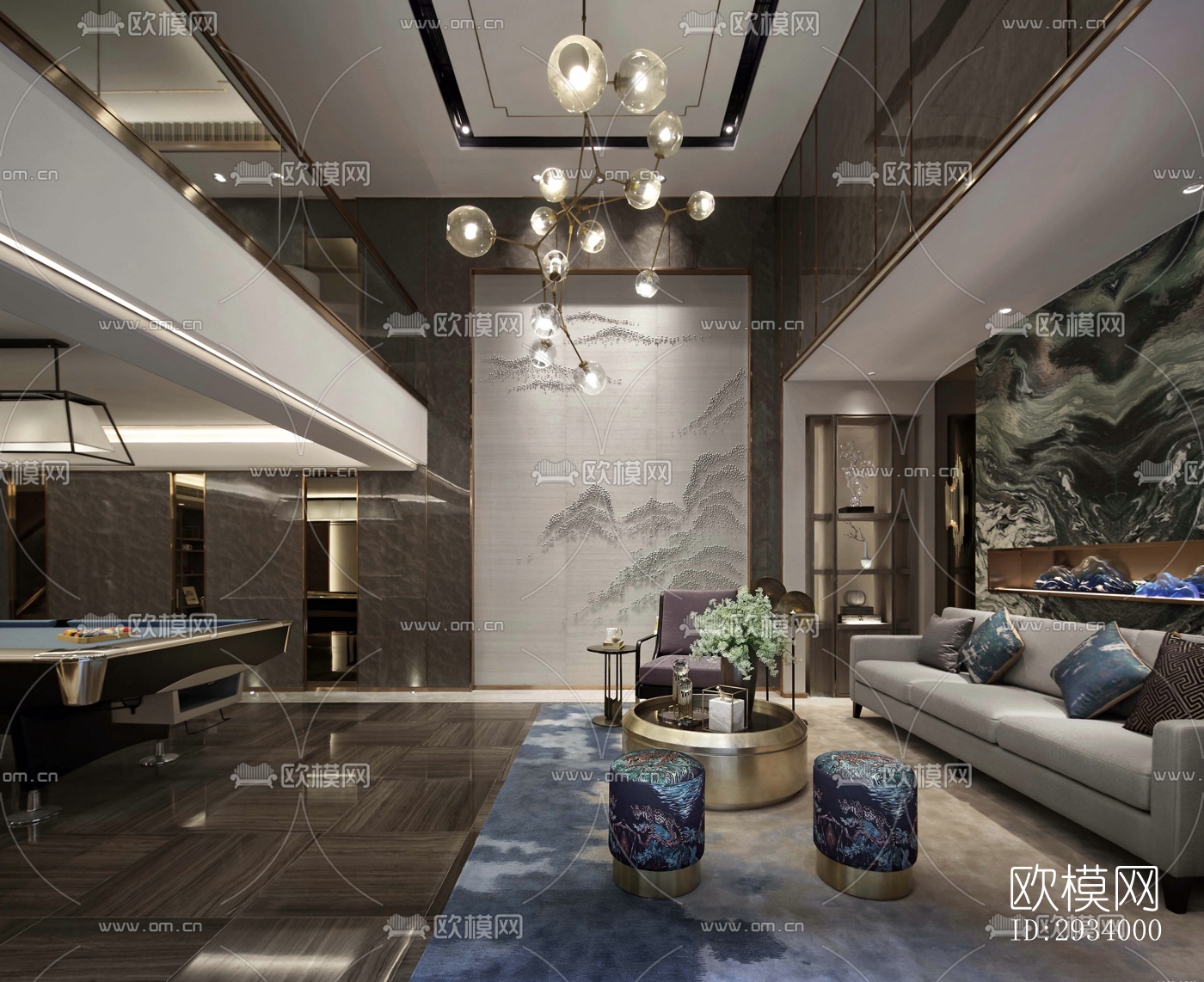 新中式别墅效果图下载（渲染图4）