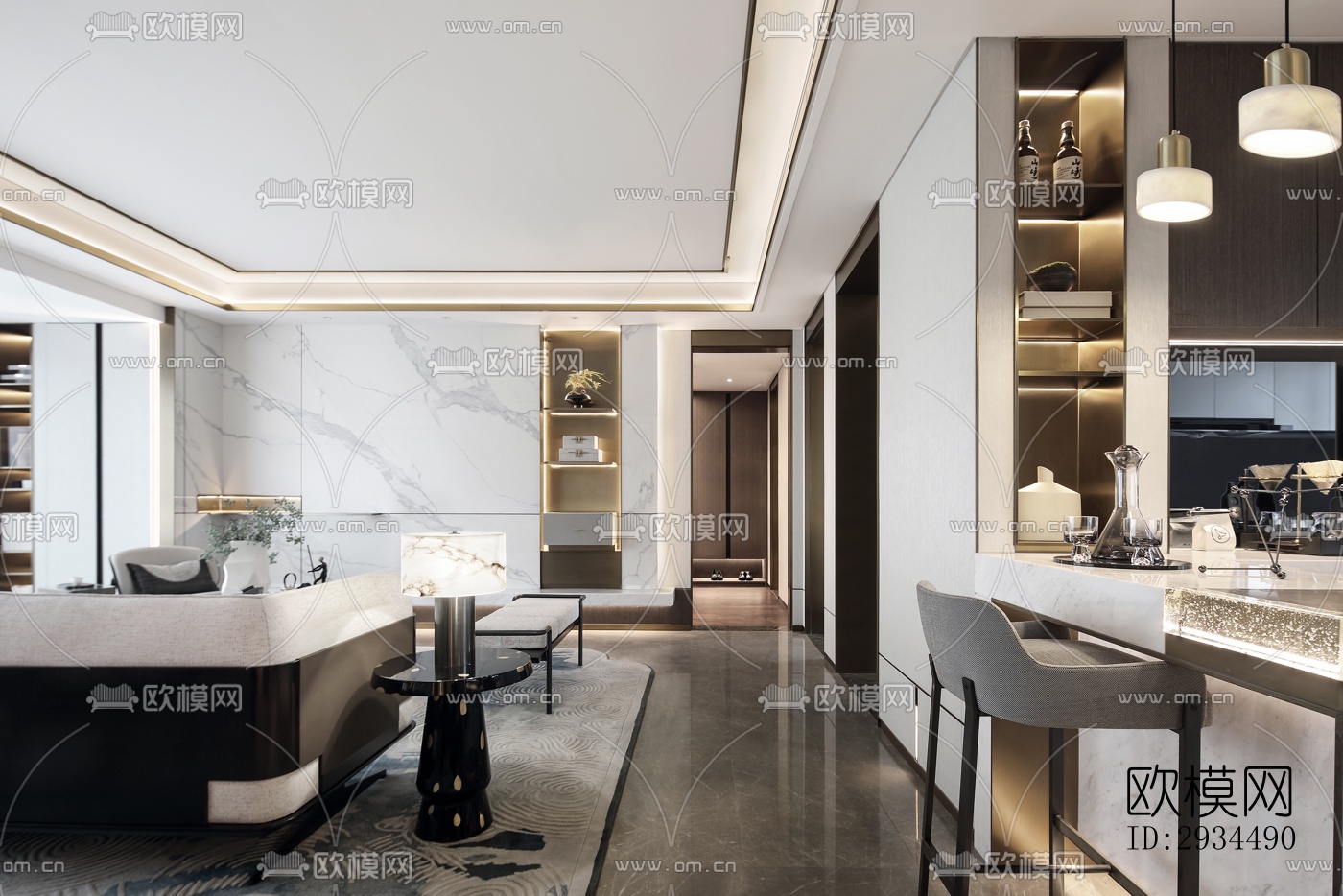 新中式平层效果图下载（渲染图20）