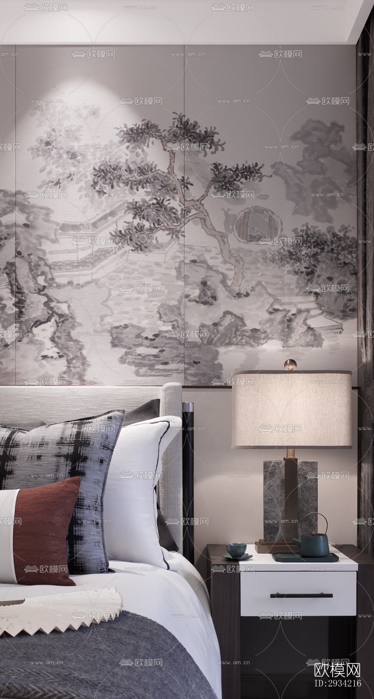 新中式复式效果图下载（渲染图5）