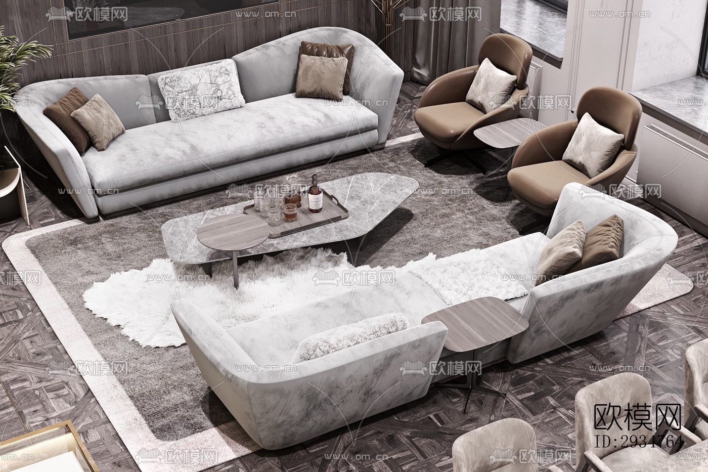 现代平层效果图下载（渲染图5）