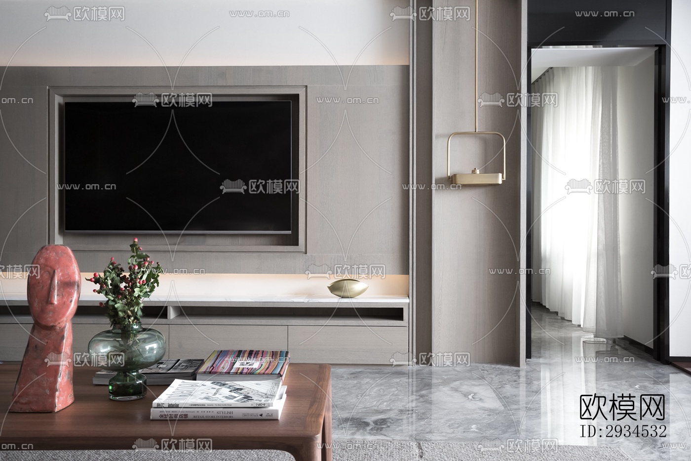 新中式平层效果图下载（渲染图4）