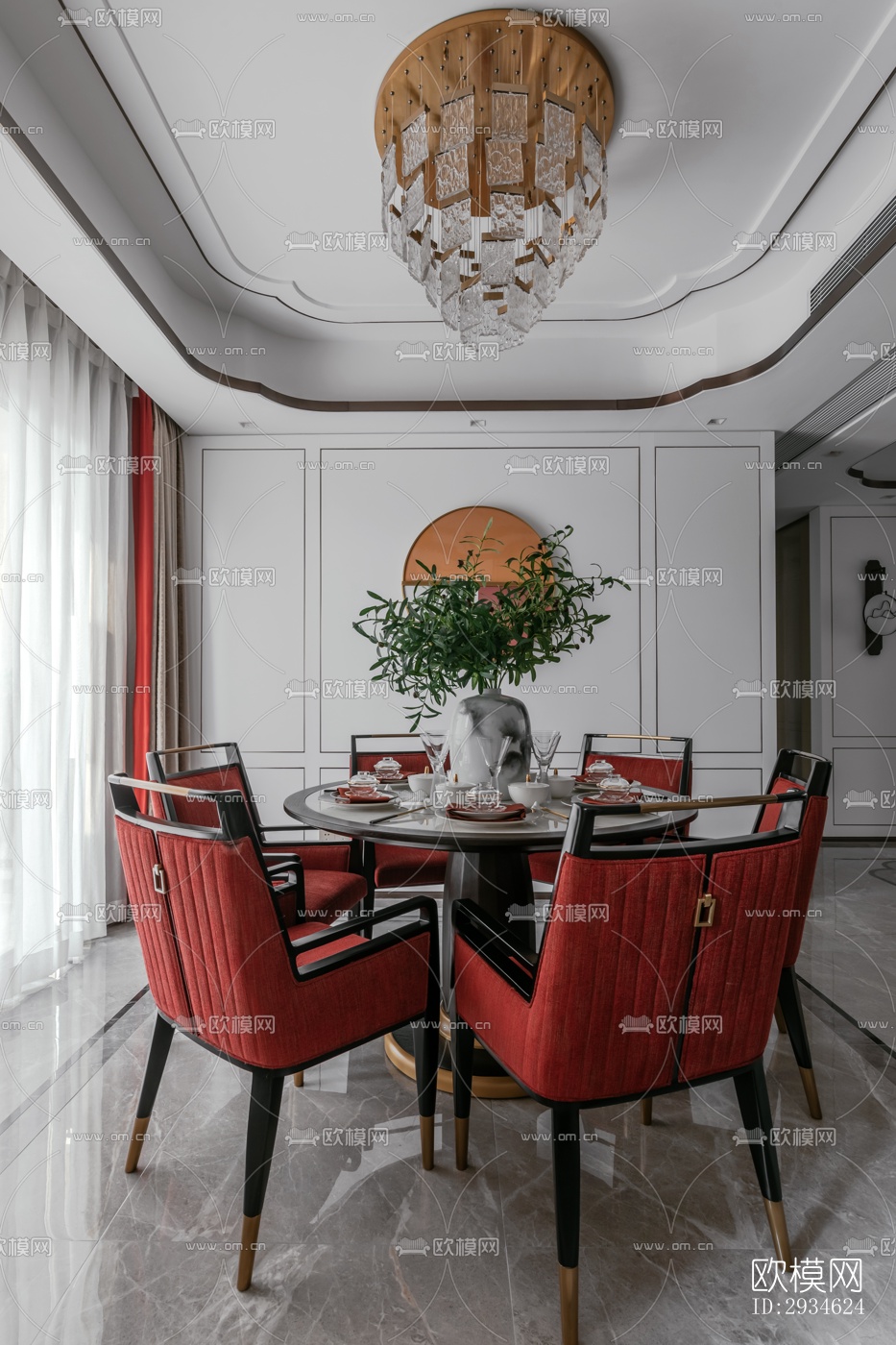 新中式平层效果图下载（渲染图16）