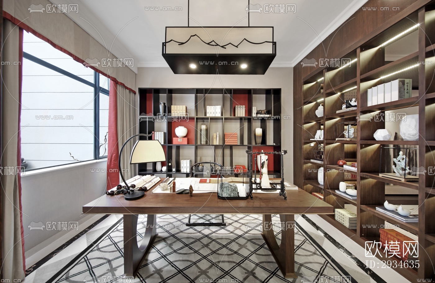 新中式平层效果图下载（渲染图14）