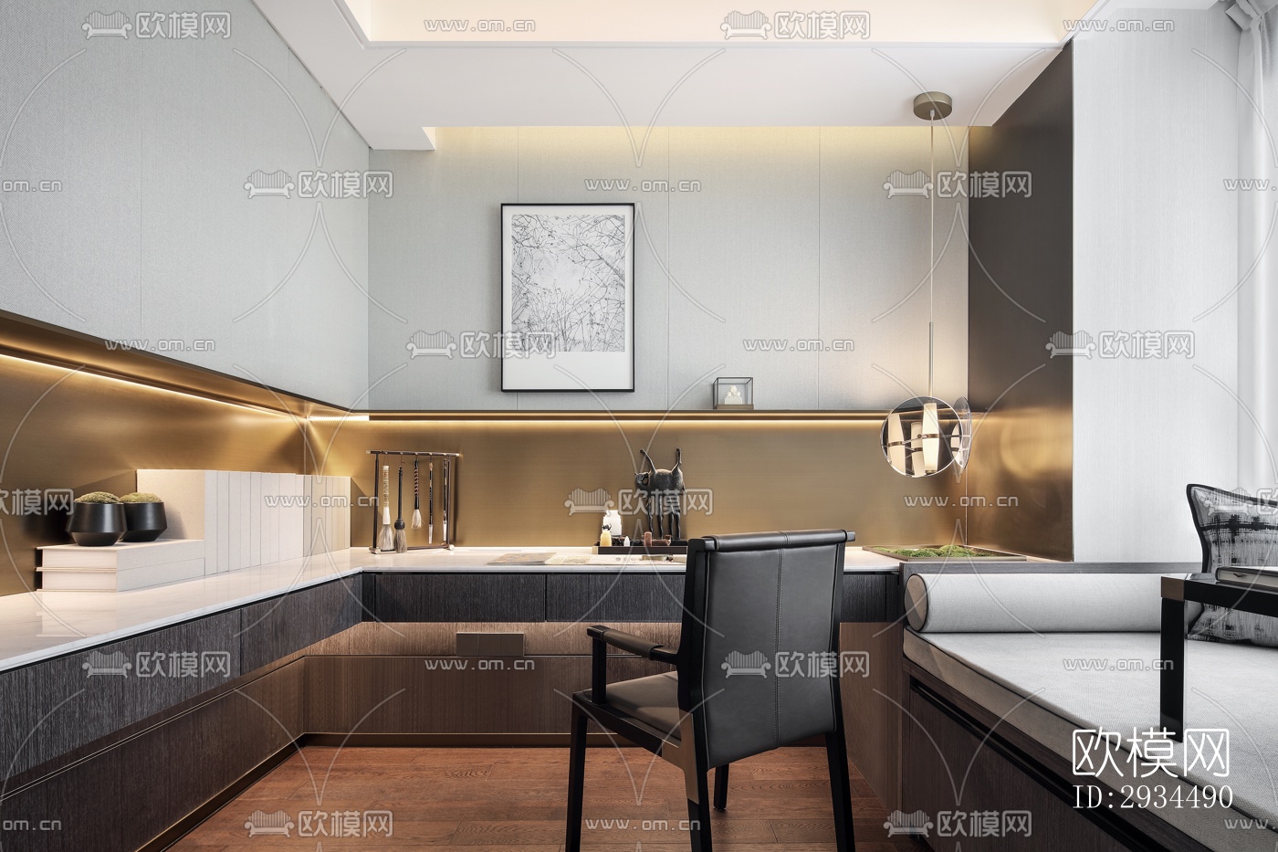 新中式平层效果图下载（渲染图11）