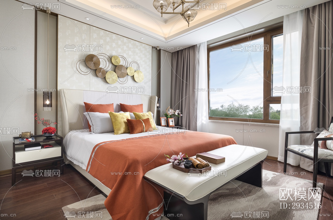 新中式平层效果图下载（渲染图2）