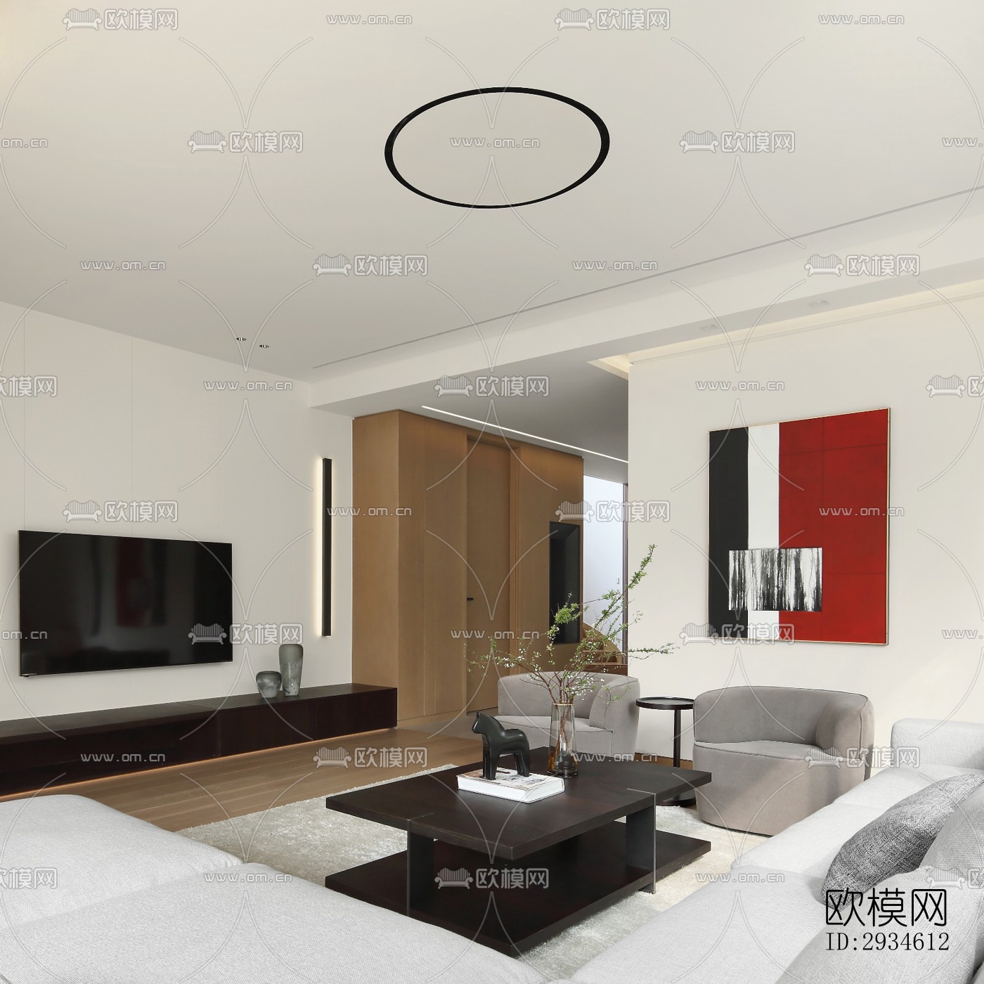 新中式平层效果图下载（渲染图15）