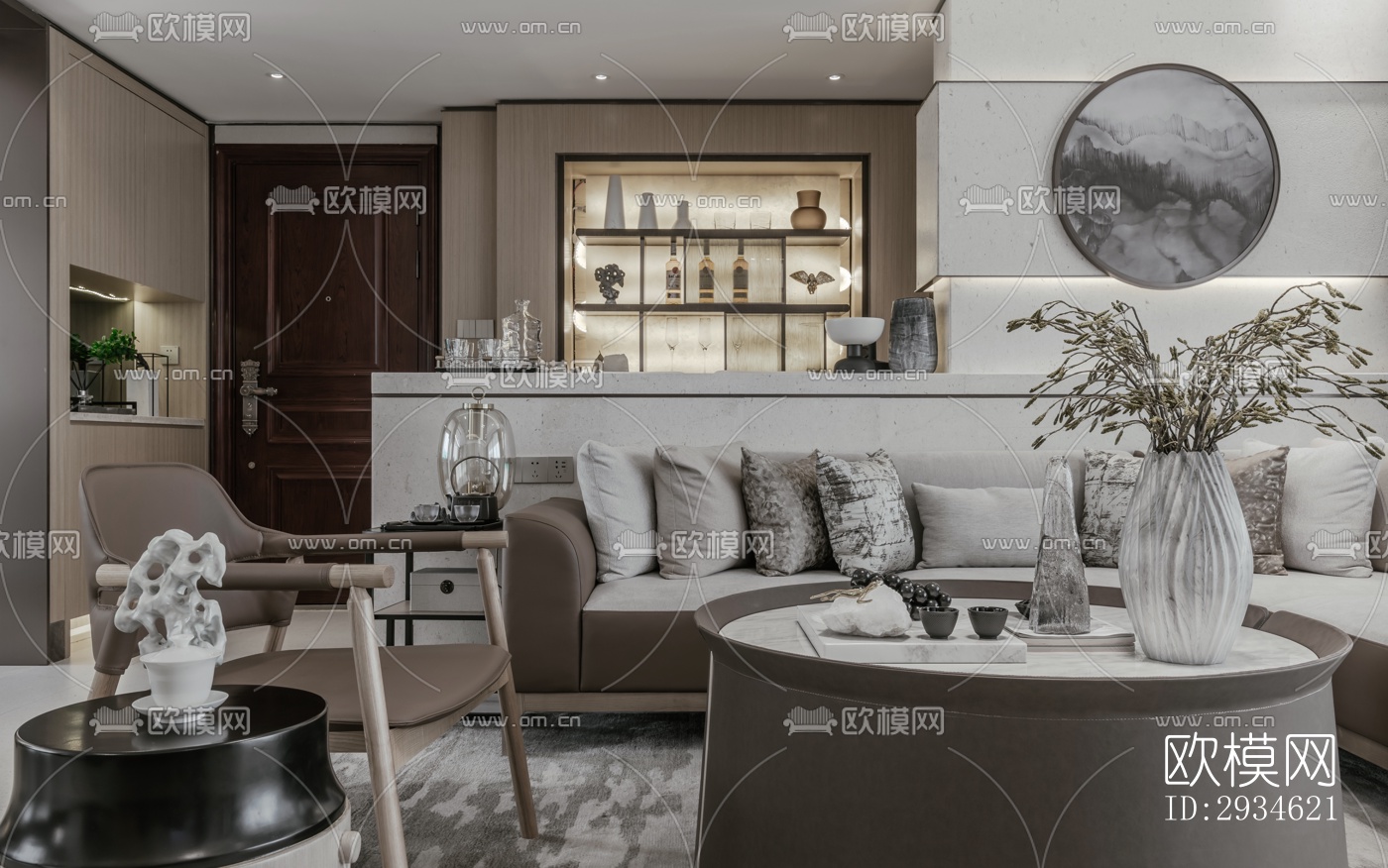 新中式平层效果图下载（渲染图12）