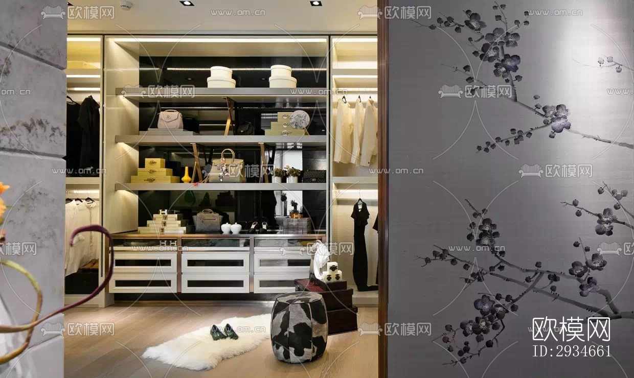 新中式平层效果图下载（渲染图19）