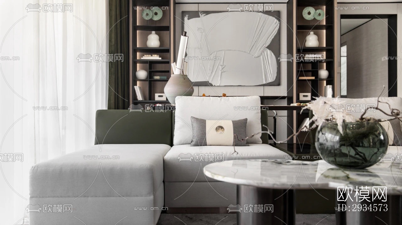 新中式平层效果图下载（渲染图12）