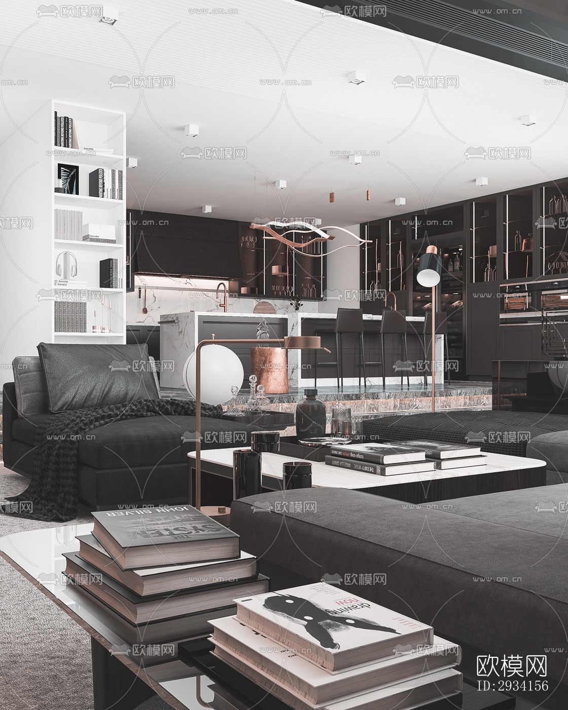 高级灰别墅效果图下载（渲染图14）