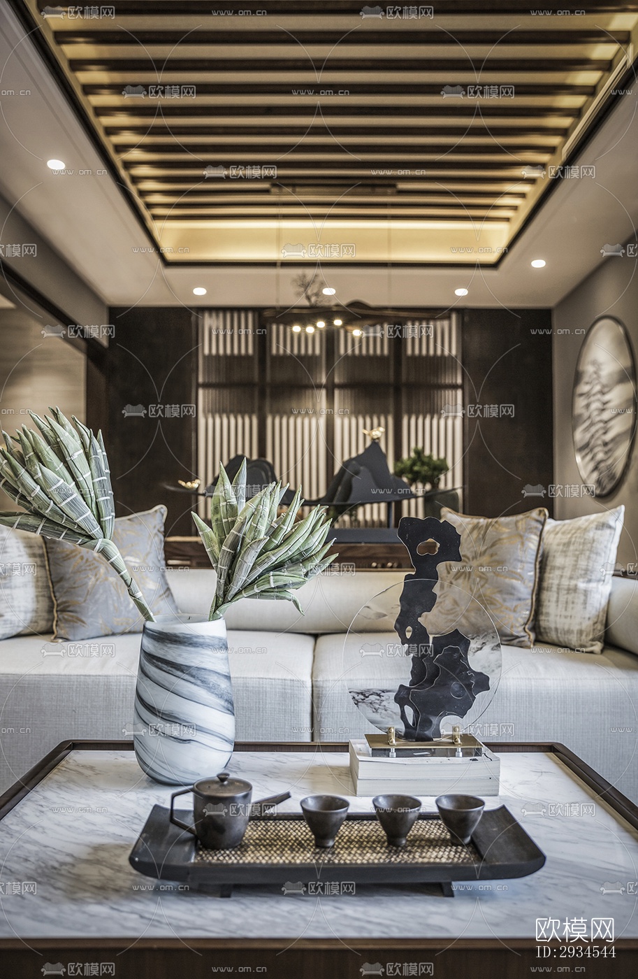 新中式平层效果图下载（渲染图9）