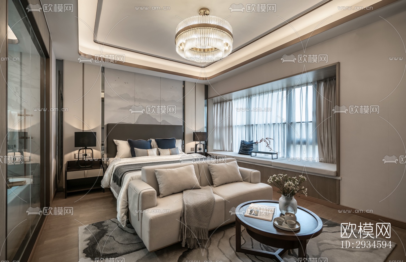 新中式平层效果图下载（渲染图6）