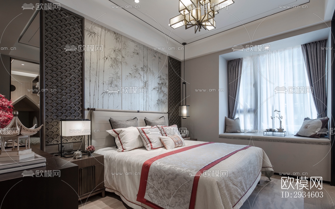 新中式平层效果图下载（渲染图13）