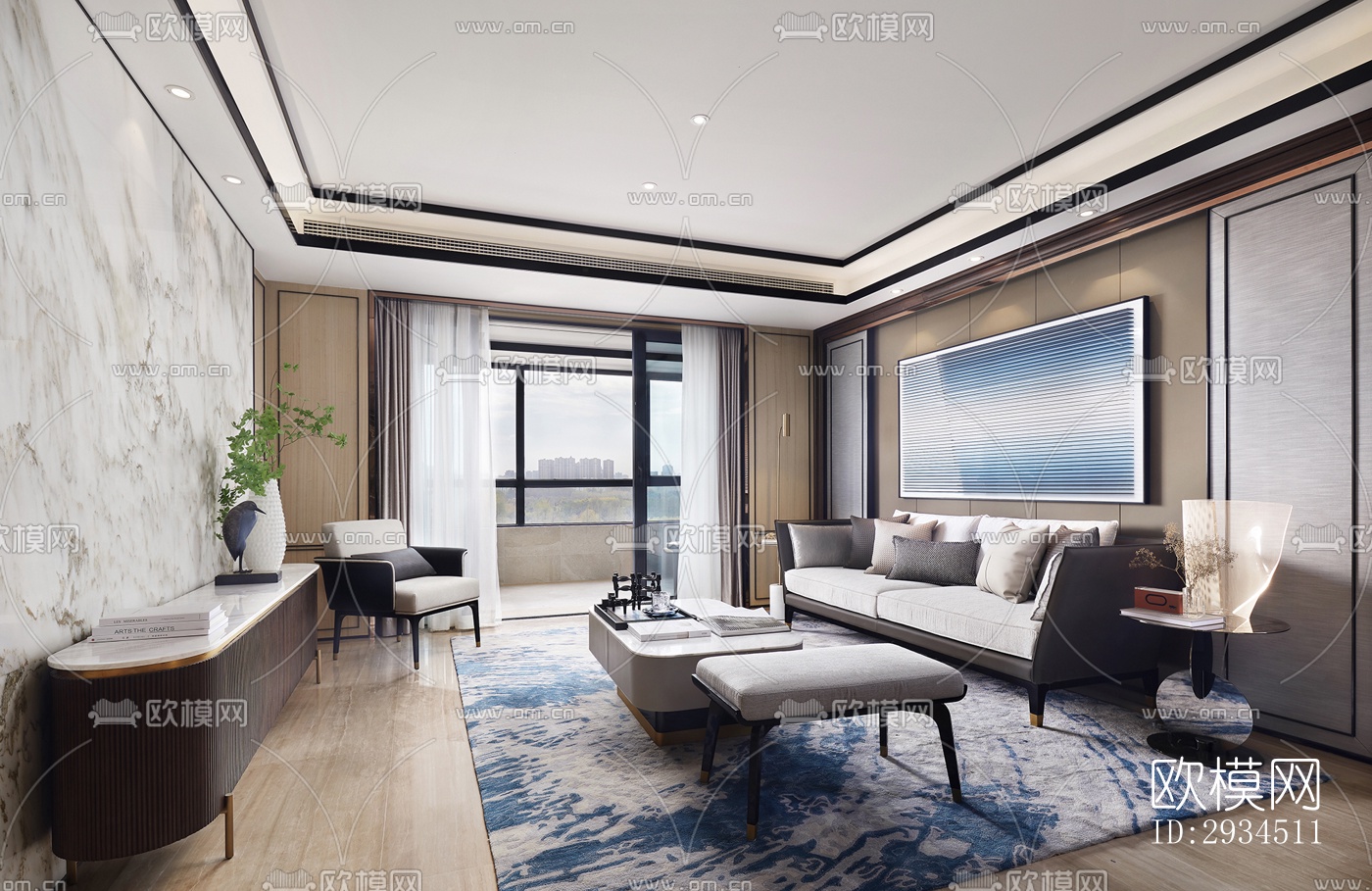 新中式平层效果图下载（渲染图15）