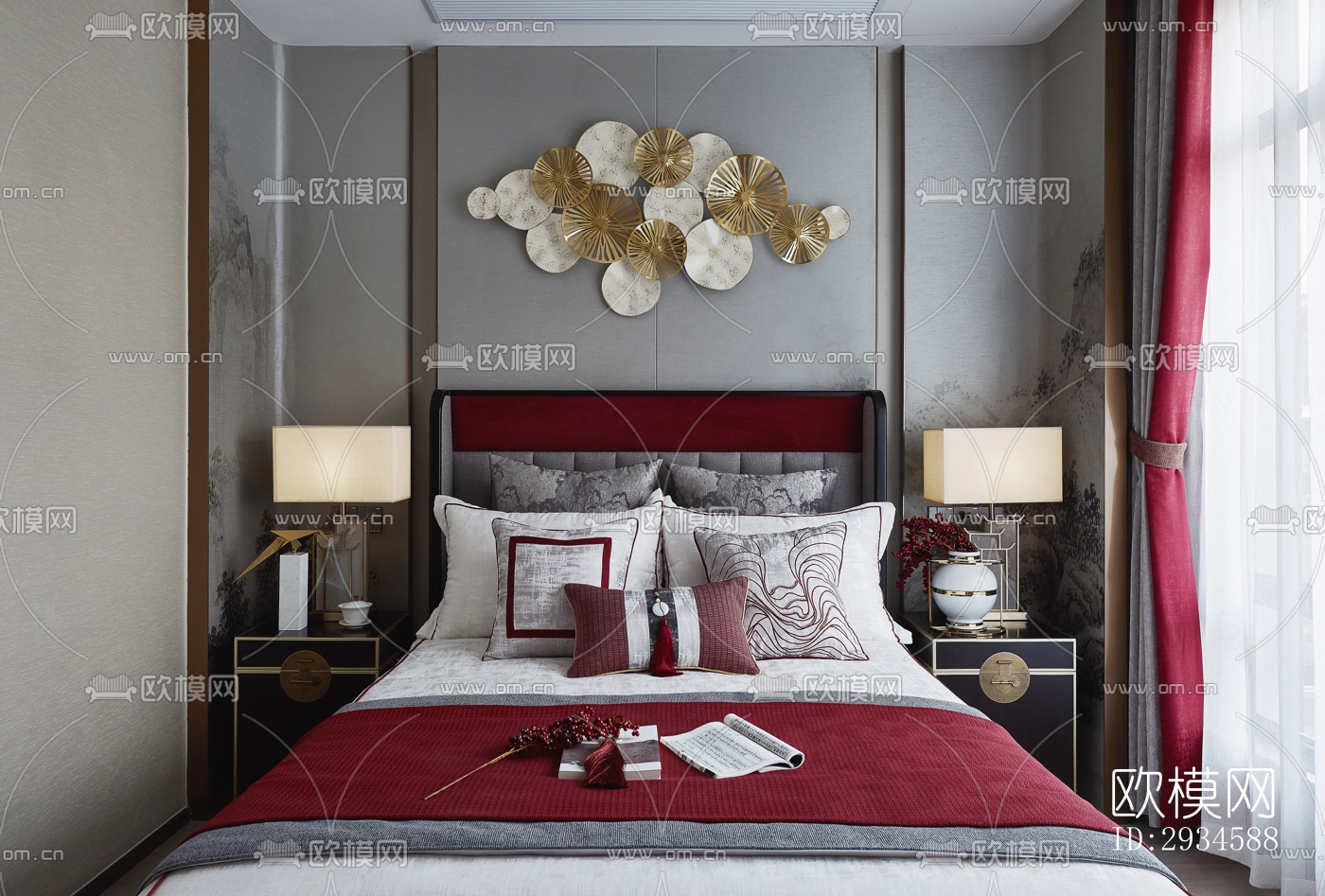 新中式平层效果图下载（渲染图4）