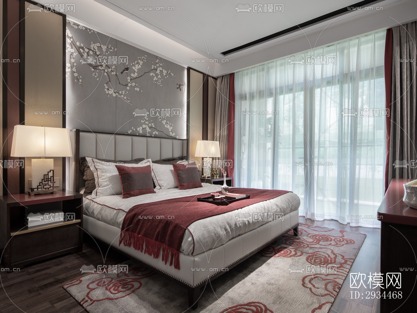 新中式平层效果图下载（渲染图5）