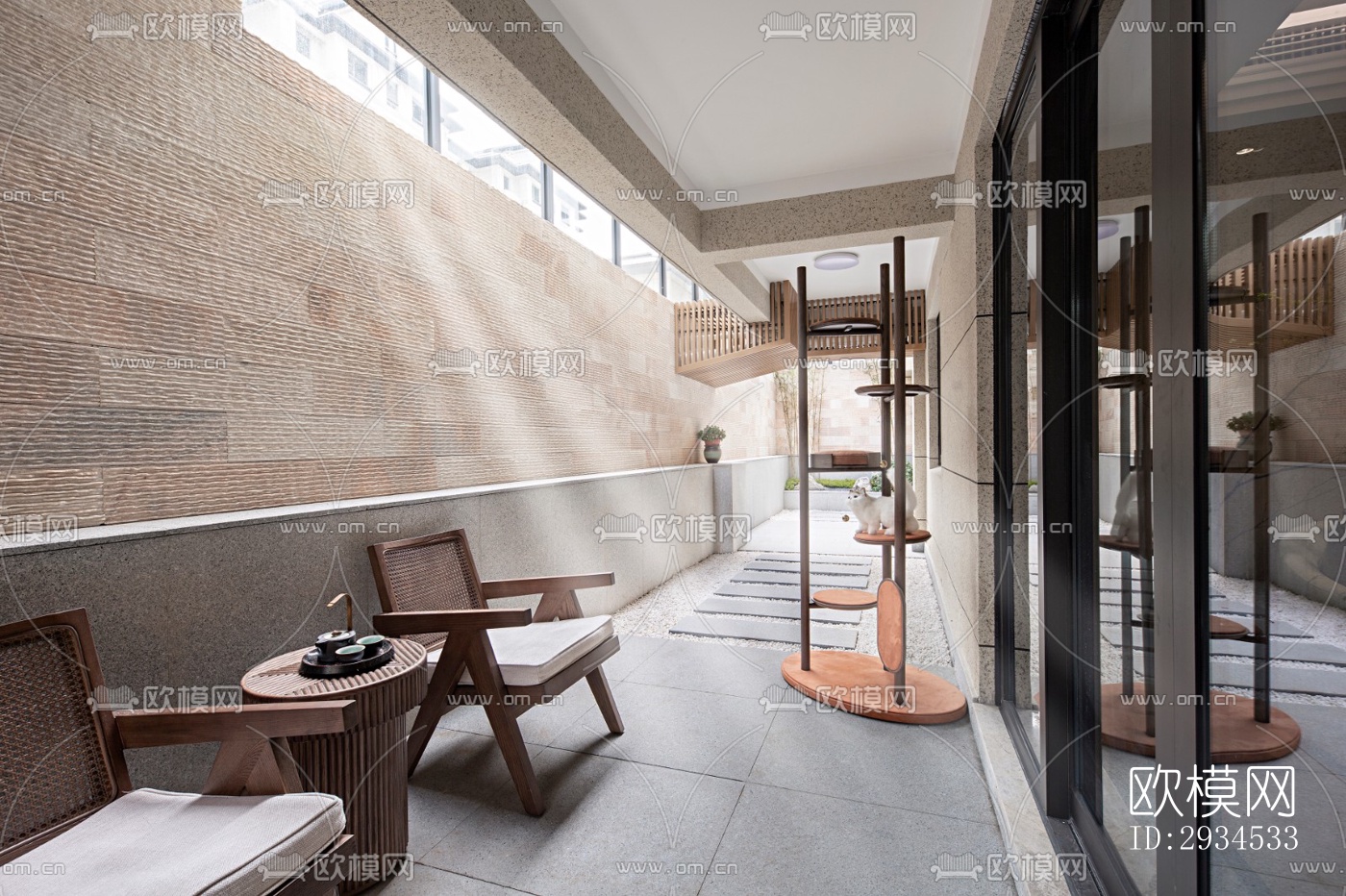 新中式平层效果图下载（渲染图3）