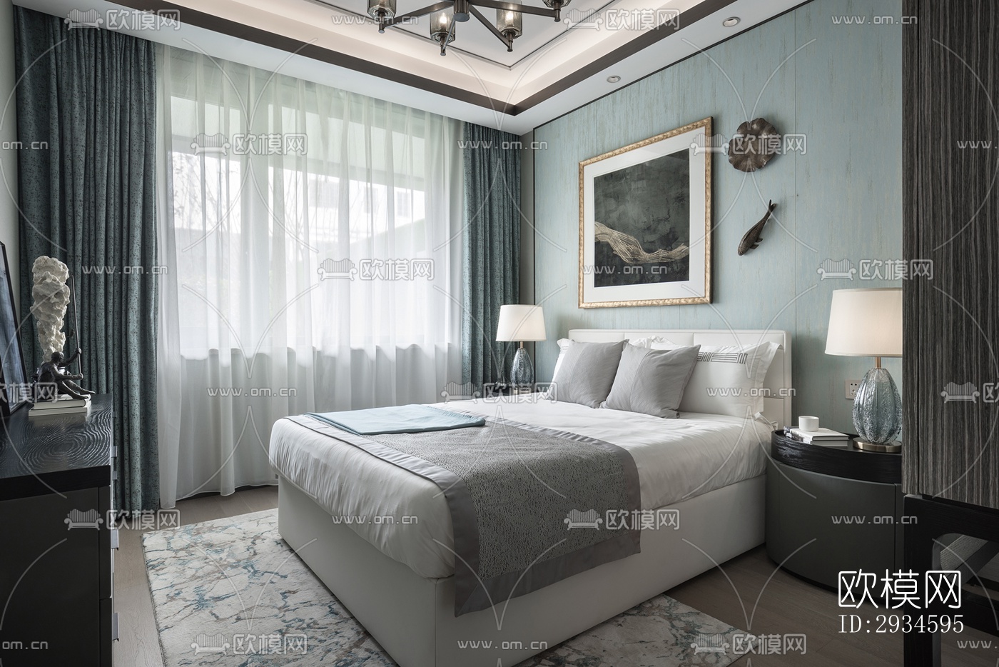 新中式平层效果图下载（渲染图13）