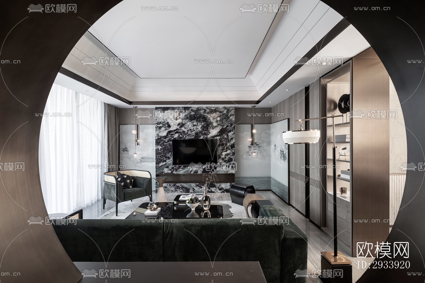 新中式别墅效果图下载（渲染图5）