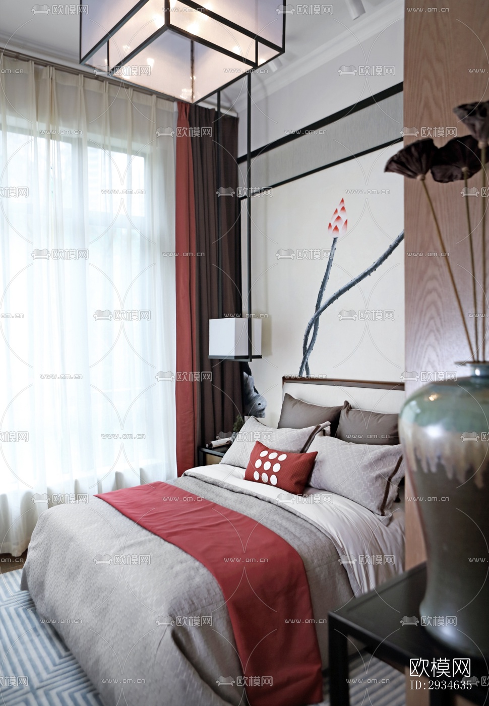 新中式平层效果图下载（渲染图17）