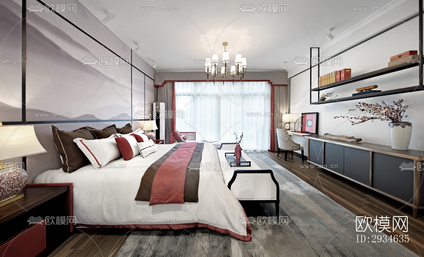 新中式平层效果图下载（渲染图18）