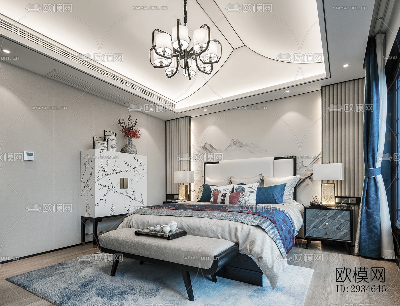 新中式平层效果图下载（渲染图18）