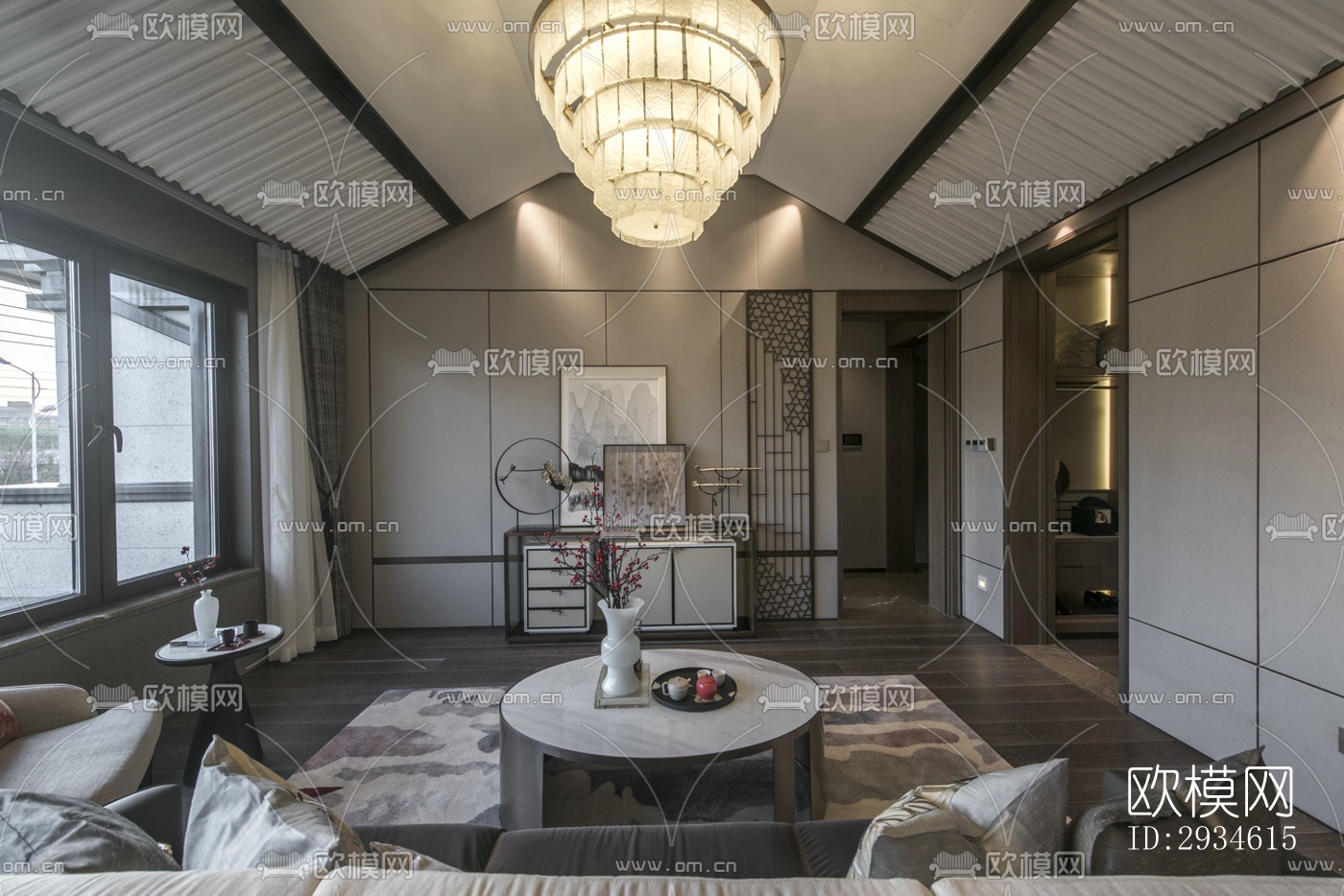 新中式平层效果图下载（渲染图14）