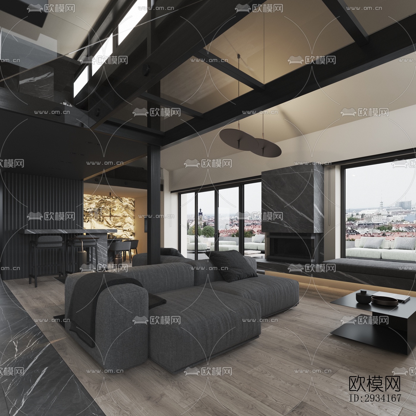 高级灰别墅效果图下载（渲染图9）