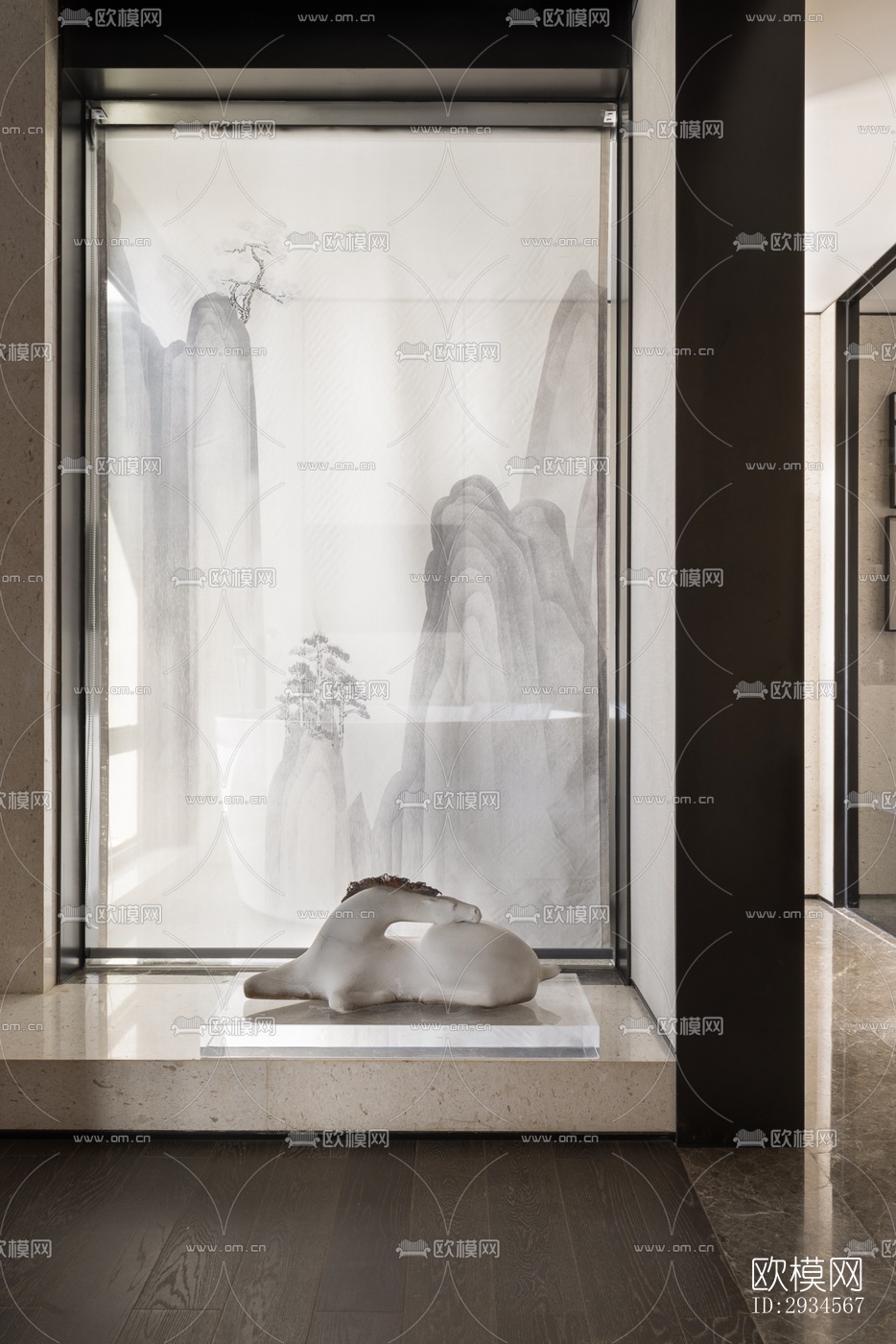 新中式平层效果图下载（渲染图16）