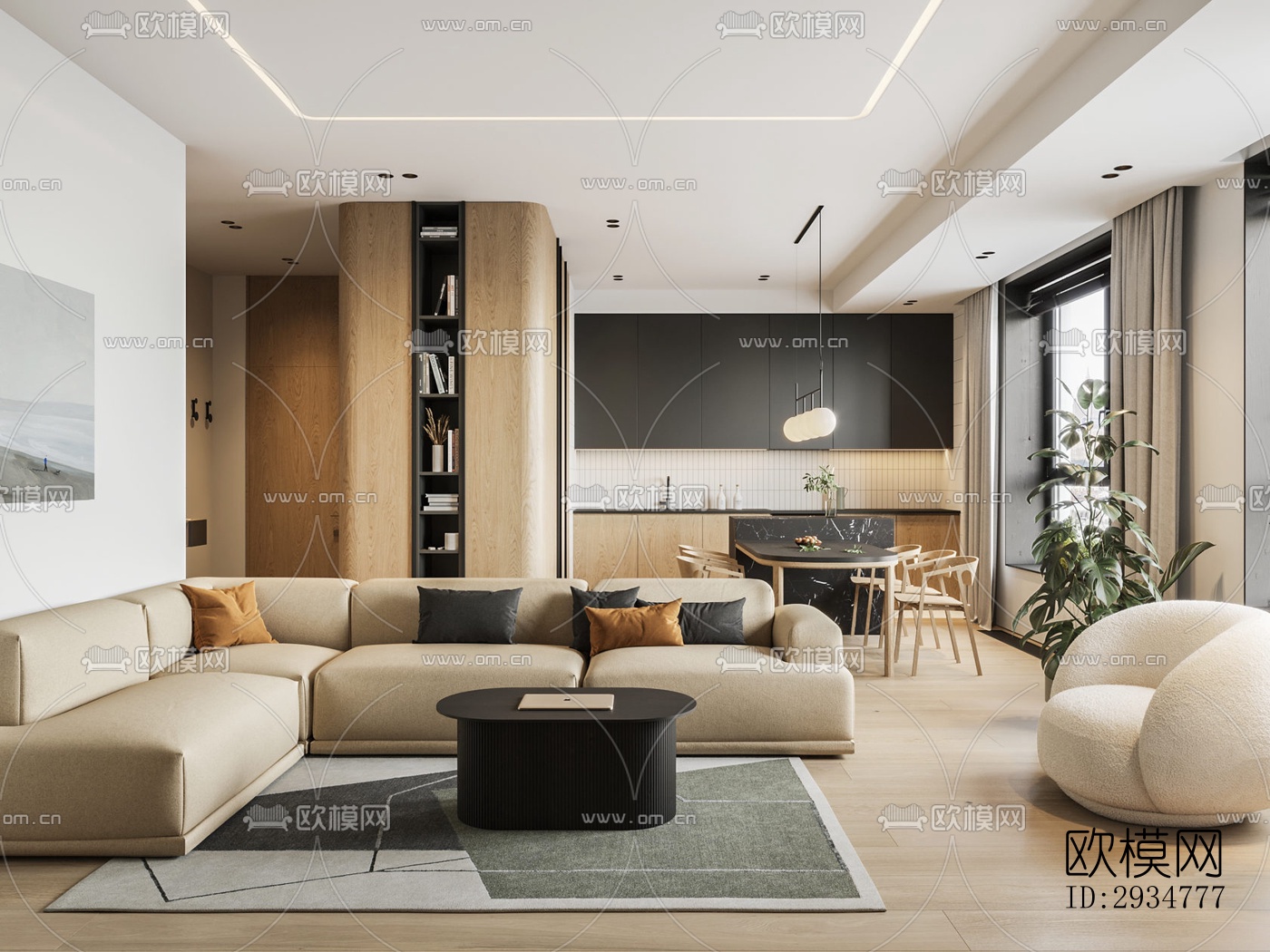 现代平层效果图下载（渲染图1）