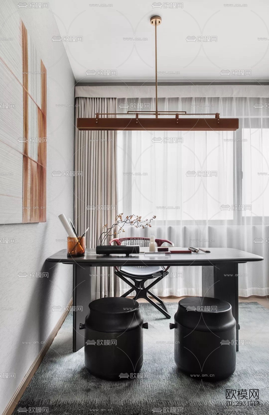 新中式平层效果图下载（渲染图12）