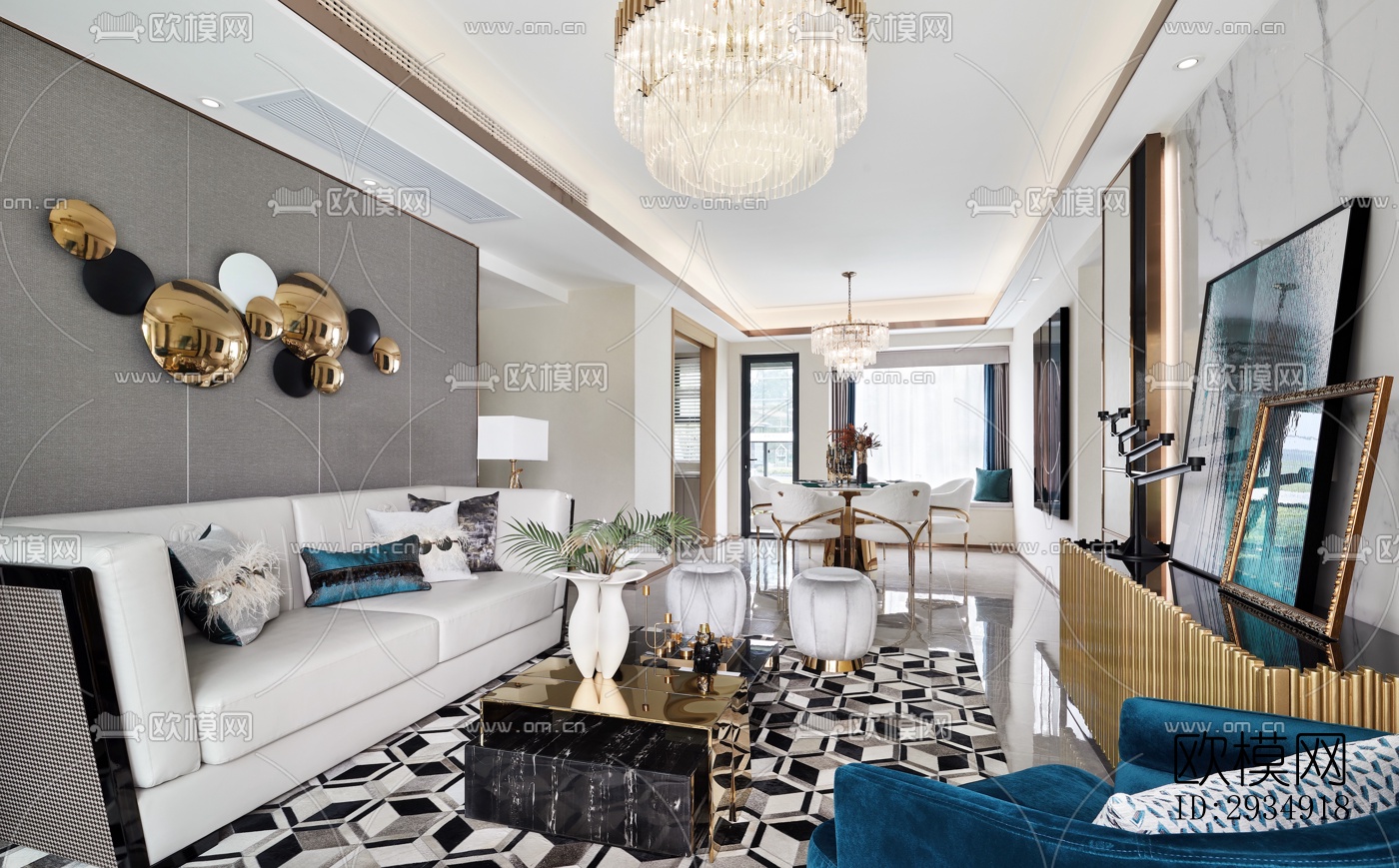 现代平层效果图下载（渲染图2）