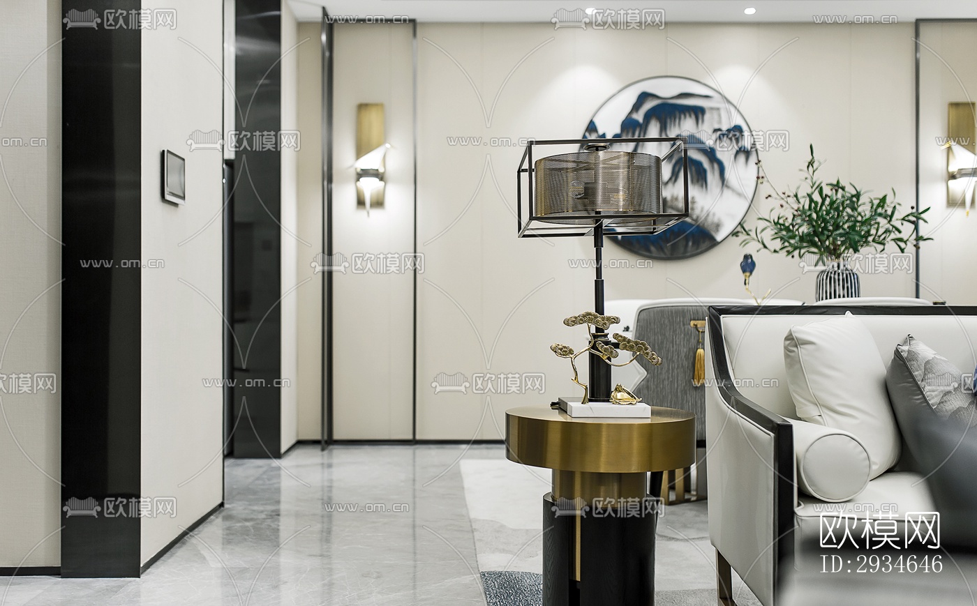 新中式平层效果图下载（渲染图17）