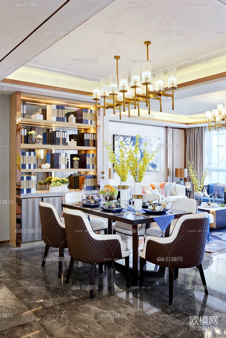 新中式平层效果图下载（渲染图10）