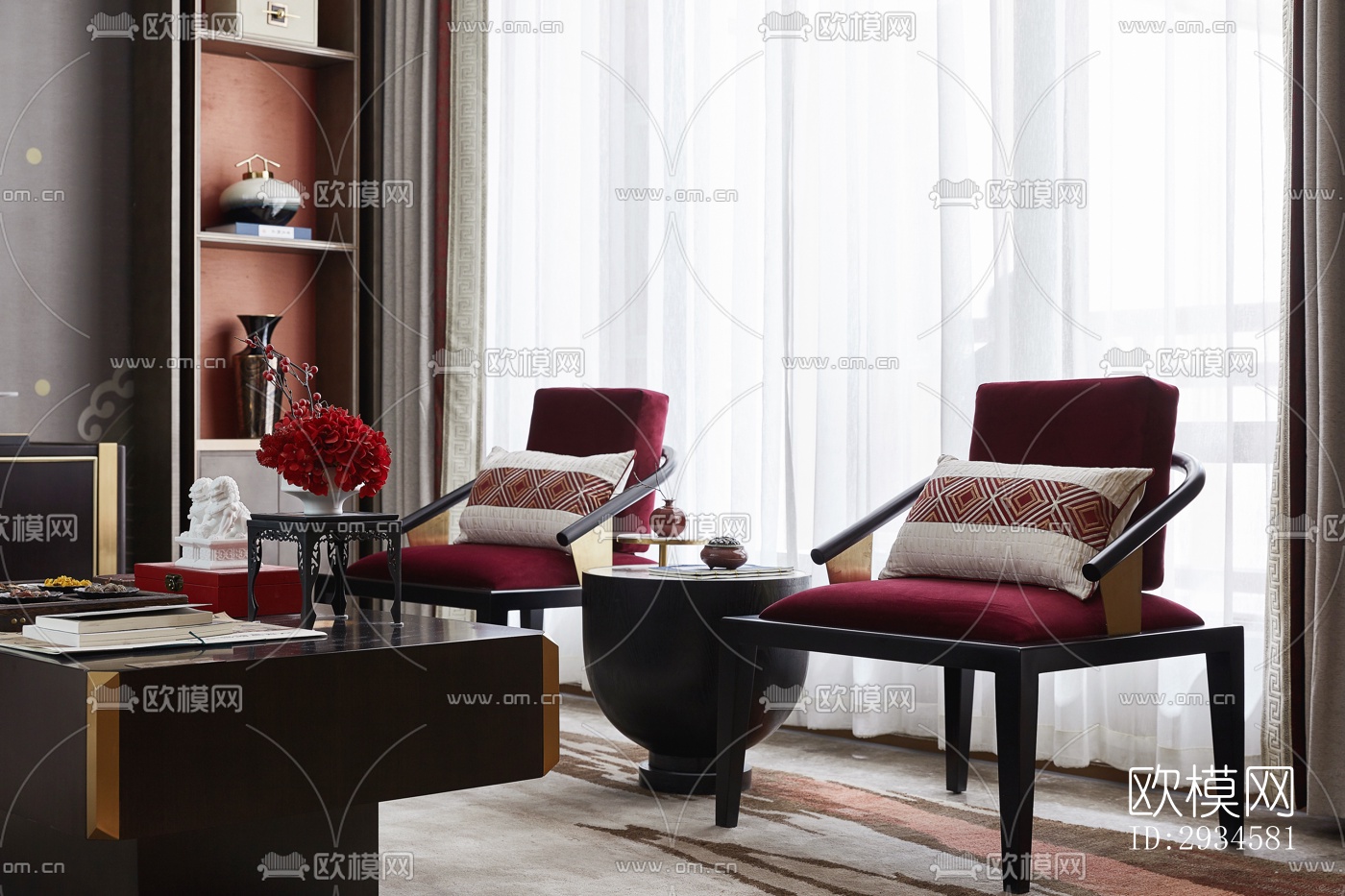 新中式平层效果图下载（渲染图9）