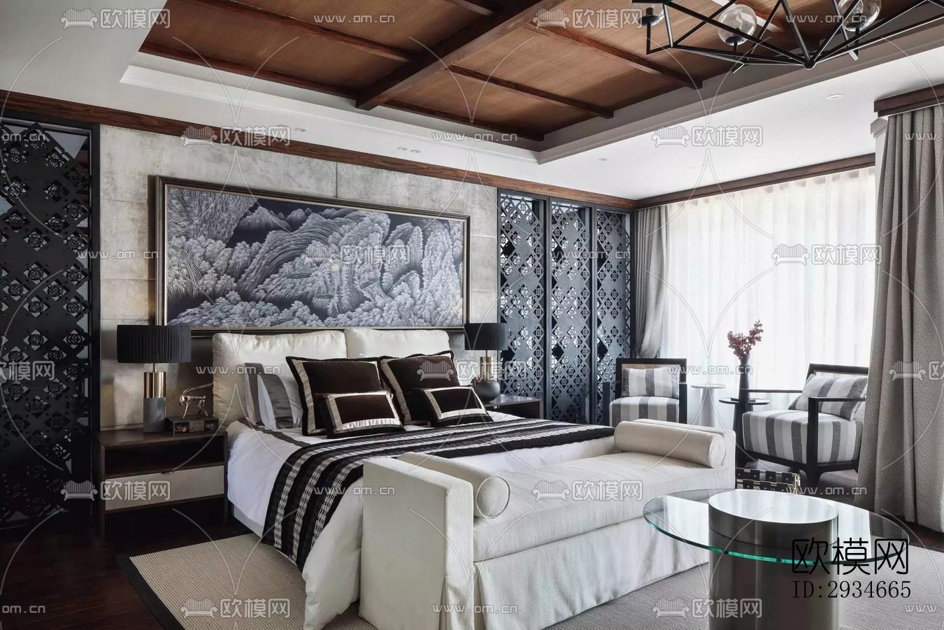 新中式平层效果图下载（渲染图6）