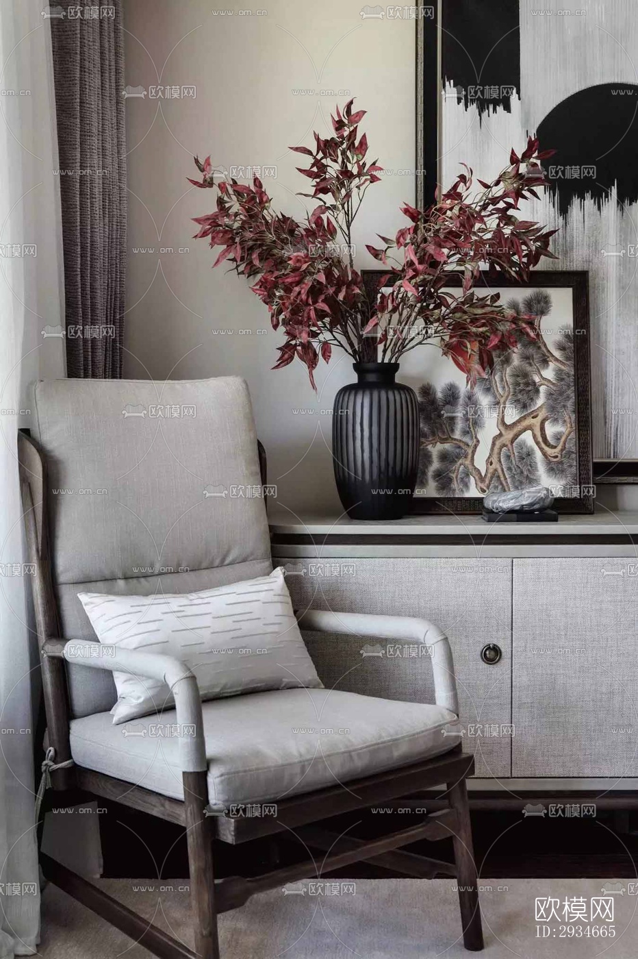 新中式平层效果图下载（渲染图13）