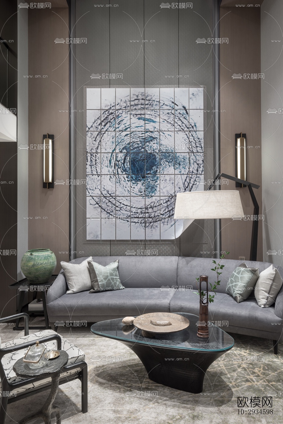 新中式平层效果图下载（渲染图5）