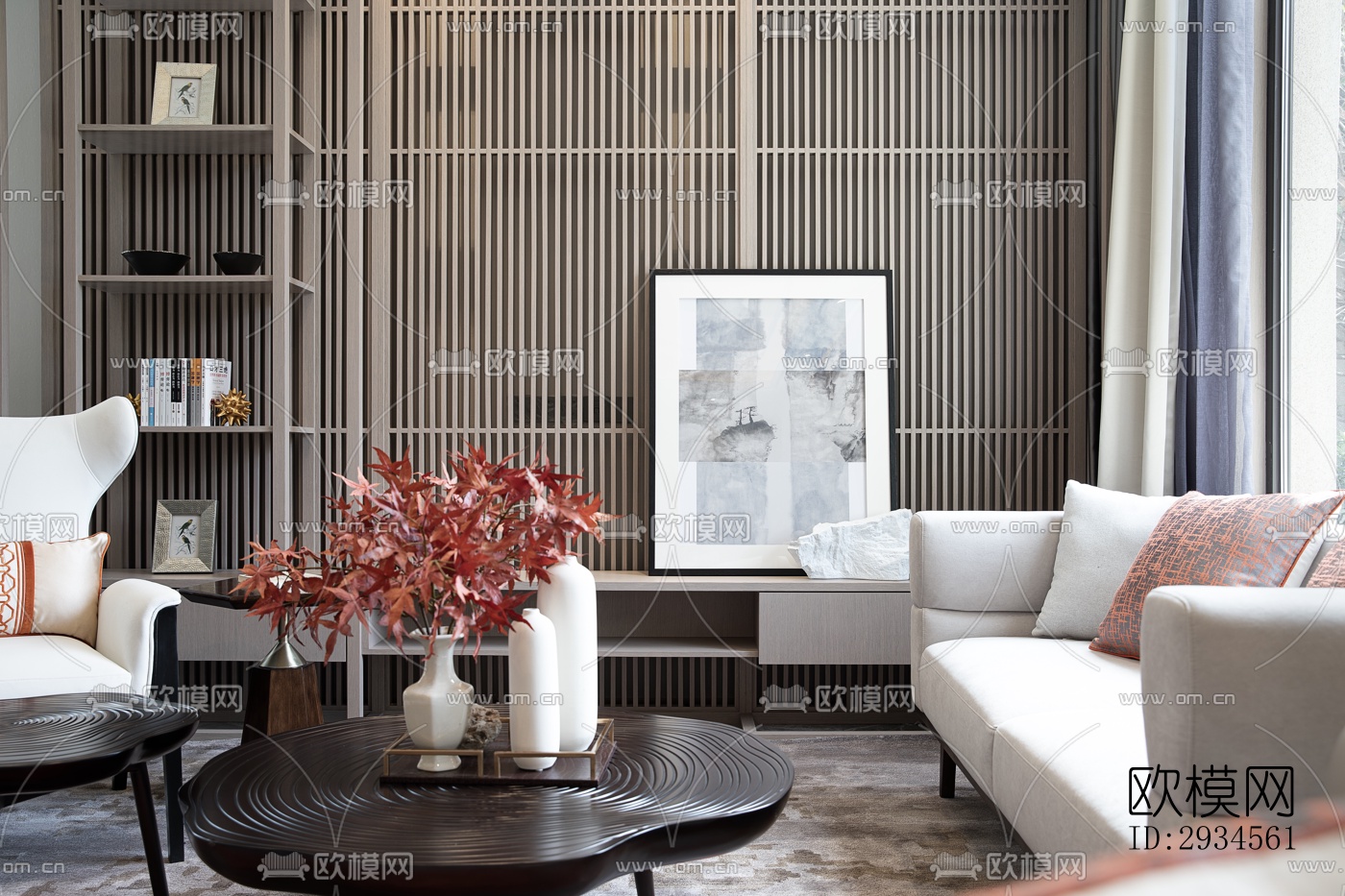 新中式平层效果图下载（渲染图3）