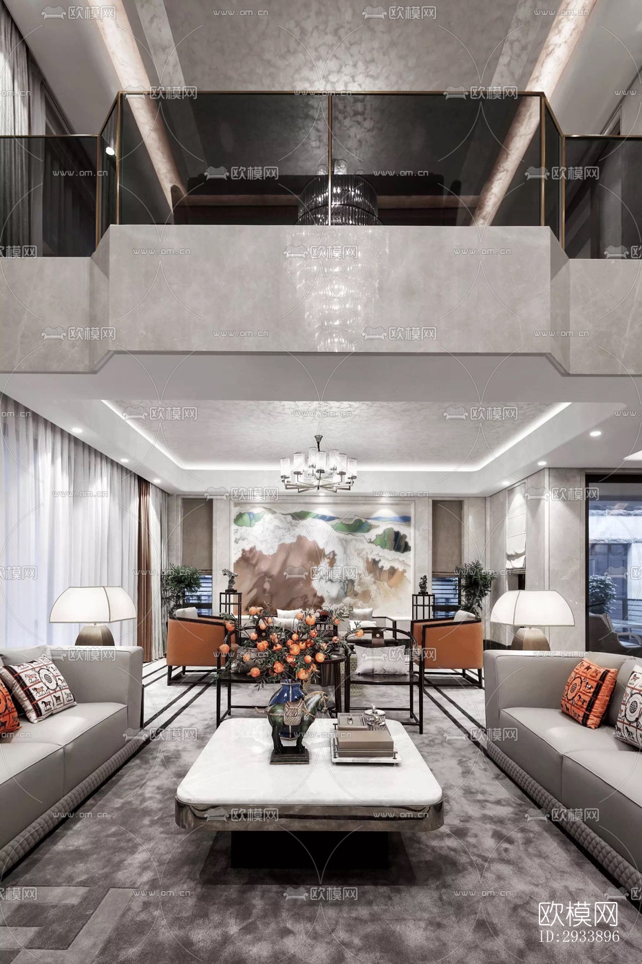 新中式别墅效果图下载（渲染图12）