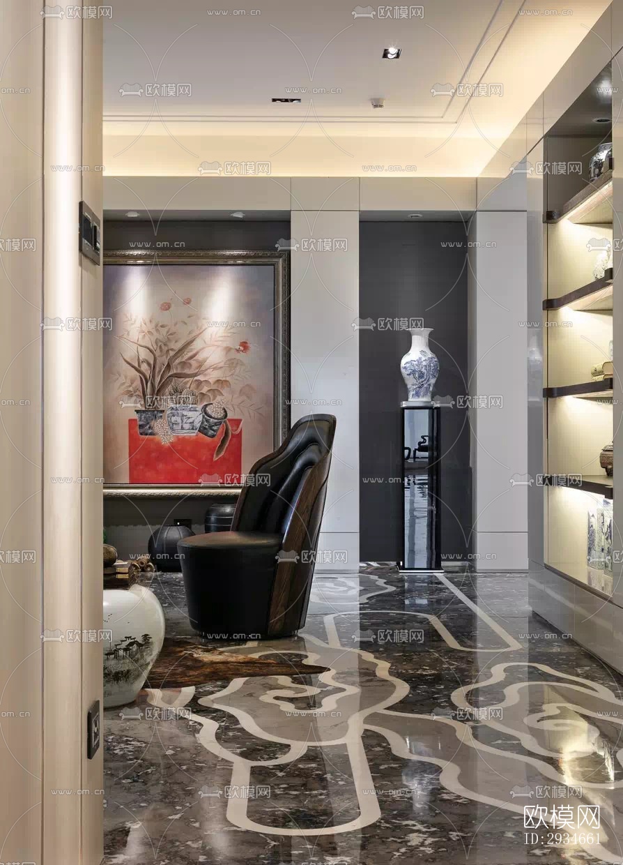 新中式平层效果图下载（渲染图1）