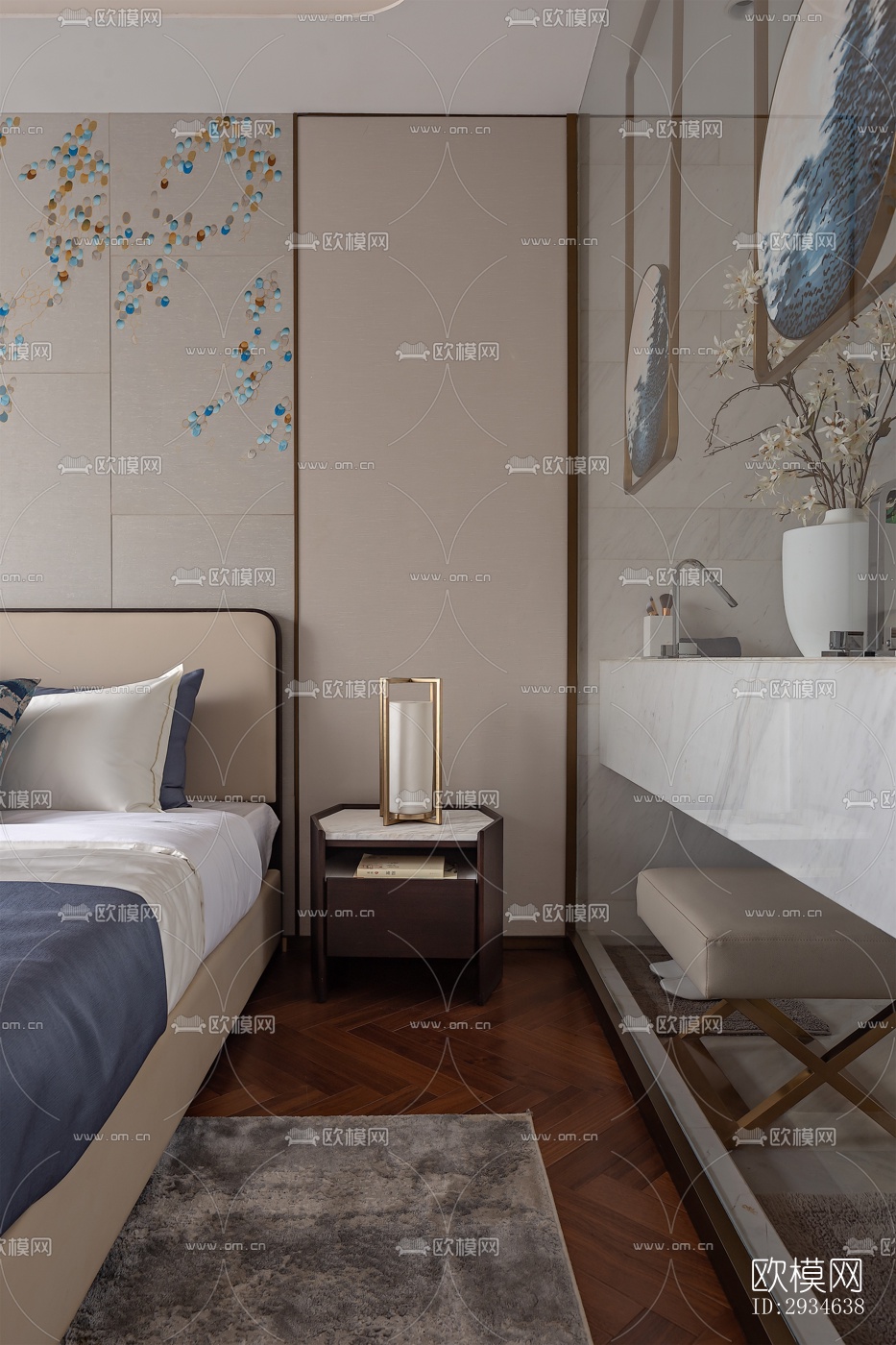 新中式平层效果图下载（渲染图3）