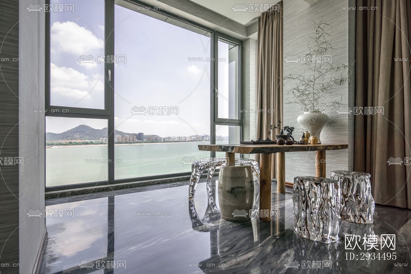 新中式平层效果图下载（渲染图16）