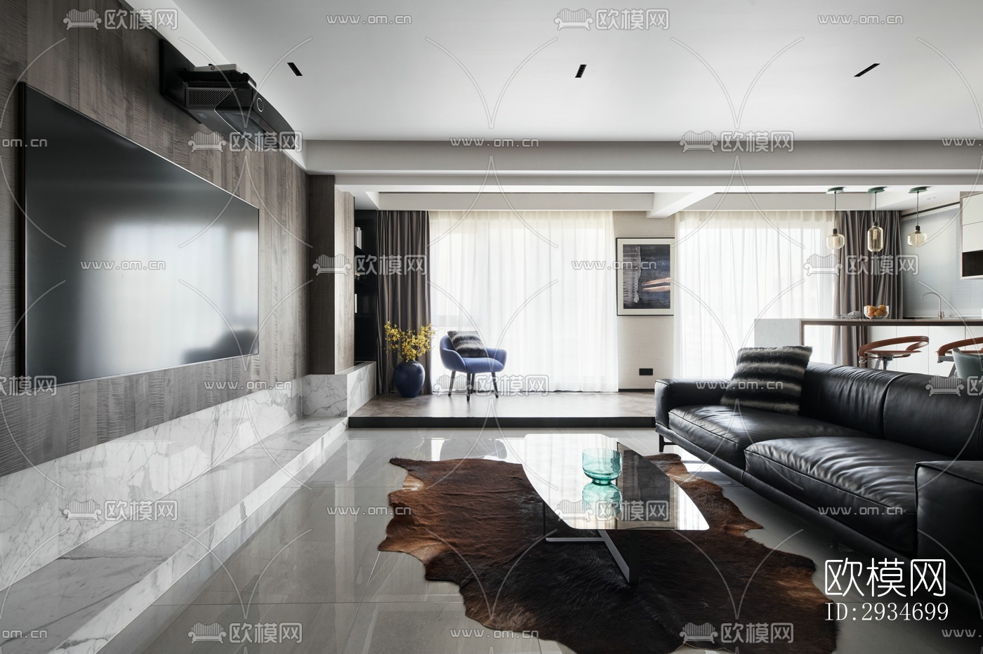 现代平层效果图下载（渲染图1）