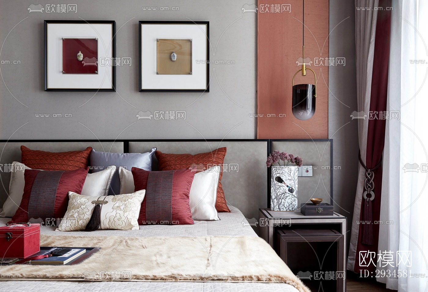 新中式平层效果图下载（渲染图17）